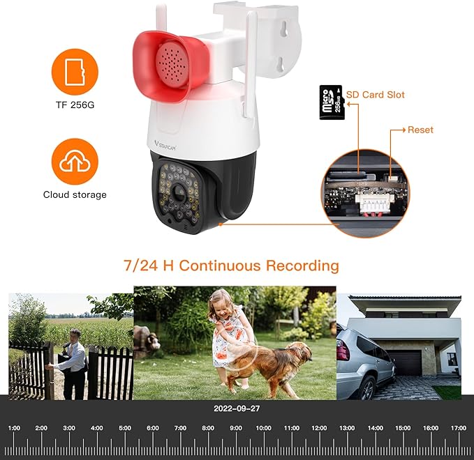 VSTARCAM 3MP Security Camera Outdoor,Home Camera Security, Outdoor WiFi Camera with 2.5-Inch High-Decibel Speaker, 360° PTZ Camera, Motion Detection,Two-Way Audio,Siren, Color Night Vision 01