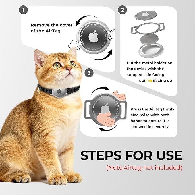 AirTag Cat Collar, Breakaway Cat Air Tag Collar, Reflective Cat Collar with AirTag Holder and Bell, [Lightweight & Scratch Resistant] Adjustable Comfortable GPS Pet Collar for Cats Kittens, Black