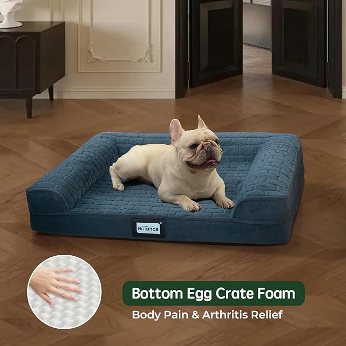 BALANCE Orthopedic Dog Bed, Egg Crate Foam Dog Couch for Pet Sleeping, Pet Sofa with Removable Washable Cover & Waterproof Lining, Comfy Dogs Bed for Small Dogs, Blue