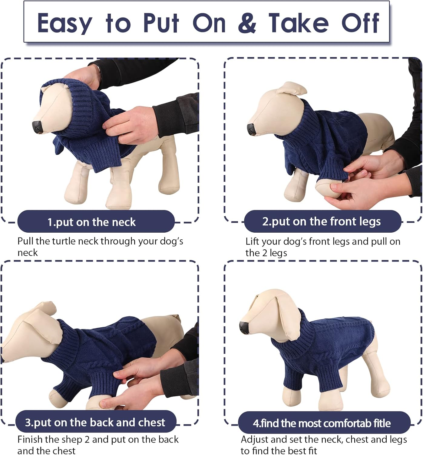 Queenmore Dog Sweater for Large Size Pet,Pitbull Dog Sweater,XXL Doggy Sweater for Labrador Retriever,Cold Weather Warm Knitted Pet Sweatershirt for Boy Girl Dogs (Dark Navy,2XL)