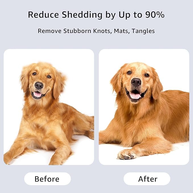 YINGFAN Dog Comb, Stainless Steel Dematting Comb for Dogs and Cats, Non-Slip Handle Dog Combs for Grooming Matting (Blue)