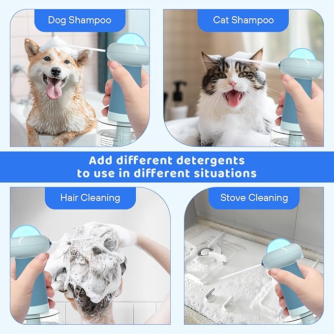 Dog Shampoo Dispenser, UFO Dog Shampoo Sprayer, Electric Foaming Shampoo Dispenser for Dog and Cat Washing, for Bathtub, Kitchen Sink, Bathroom Cleaning, Blue