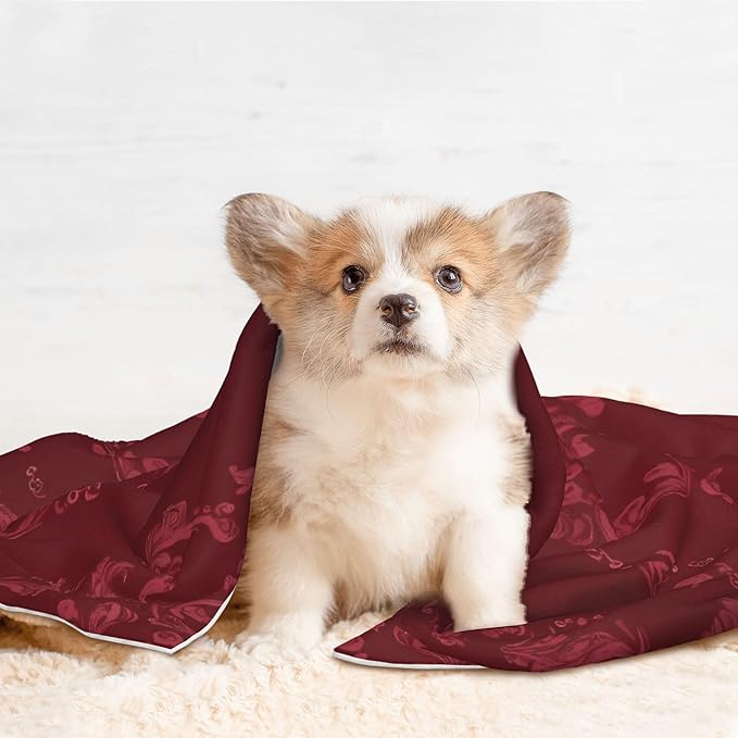Waterproof Dog Blanket Soft Pet Blanket for Puppy Cat, Fleece Cat Throw Blankets for Furniture Bed Couch Sofa Reversible - Vintage Burgundy