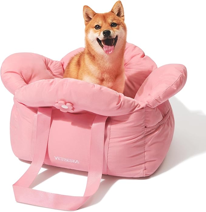 VETRESKA Dog Carrier Dog Car Seat for Small Dogs - Washable Cat Carrier Portable Puppy Bed for Car Seat of Easy Installation Pet Travel Carrier Bed with Storage Pocket & Safety Clip-On Leas