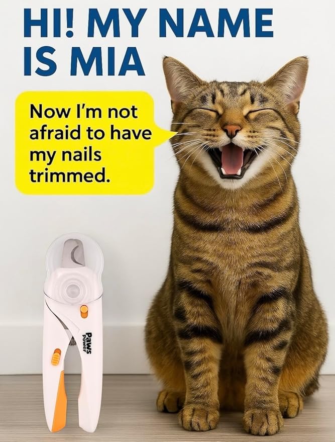 Cat Nail Clipper & Small Dog Nail Clippers with LED Light - Illuminates Nails & Bloodline for Safe, Easy Trimming - Extra Sharp, Avoid Over-Cutting - Essential Cat Supplies, White
