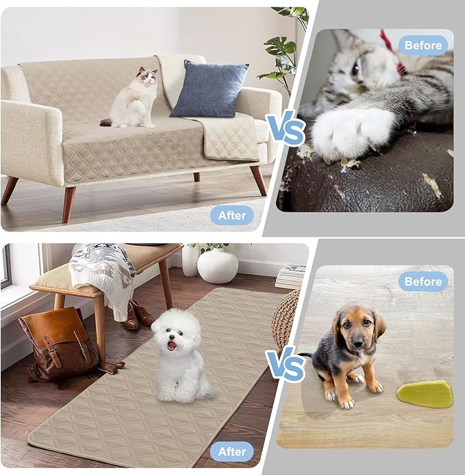 SPXTEX 100% Waterproof Dog Bed Cover, Reusable Pet Furniture Cover, Non-Slip Dog Blanket Incontinence Mattress, for Kids Children Dog Cats Cover Sofa Couch(30x70 Inches, Beige)
