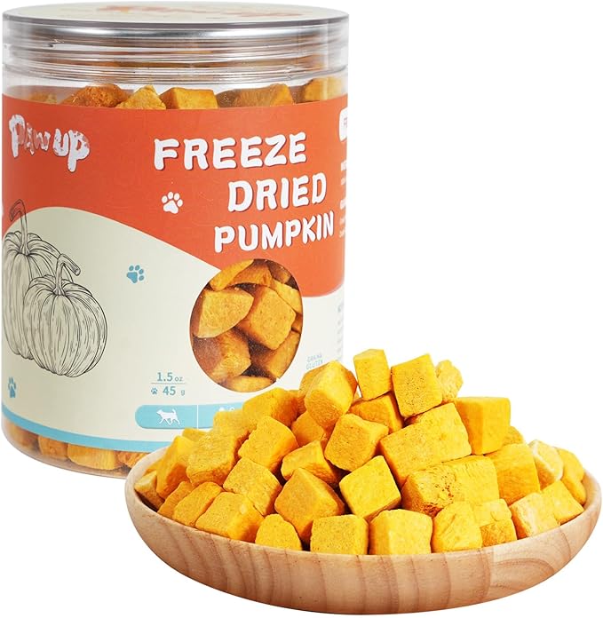 Freeze-Dried Pumpkin Treats for Dogs & Cats – High Fiber, Single Ingredient Natural Snacks for Digestion & Gut Health, Healthy Food Toppers, 1.58 oz