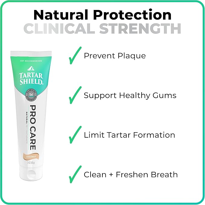 Tartar Shield Pro Care – Natural Enzymatic Pet Toothpaste – Protects Against Plaque & Tartar – Freshens Breath & Gently Removes Stains – for Dogs & Cats – Coconut Flavor, 3 Oz.