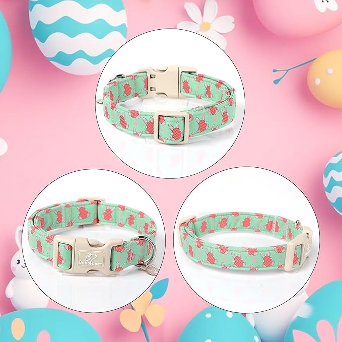 Easter Dog Collar for Large Dogs - Green Bunny Egg Dog Collars, Cute Boy Girl Dogs Easter Collar, Adjustable Spring Holiday Pet Collars with Quick Release Buckle L