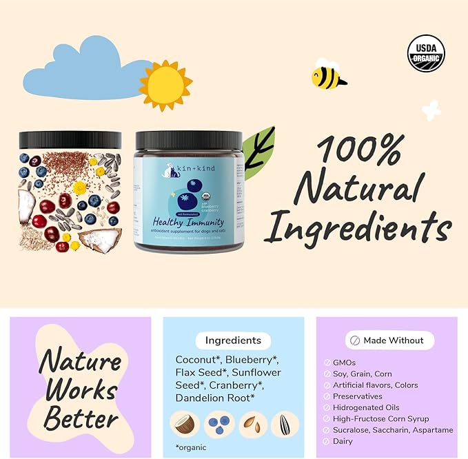kin+kind Dog Supplement Powder - Supplement for Dogs & Cats for Healthy Immunity - Bladder Support - Natural Formula with Organic Cranberry, Blueberry and Coconut - Made in USA - Bundle (3 x 8 oz)