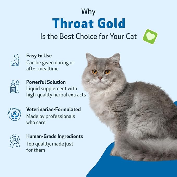 Pet Wellbeing Throat Gold for Cats - Supports Throat Comfort, Upper Respiratory Health, Occasional Throat Hoarseness, Slippery Elm, Mullein - Veterinarian-Formulated Herbal Supplement 4 oz (118 ml)