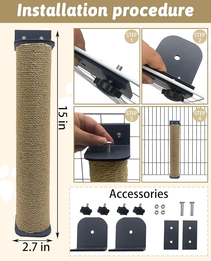 VCEPJH 2 Pcs Cat Scratching Post for Crate Cage Mounted Cat Scratcher Natural Sisal Scratch for Scratching and Climbing Furniture 15x2.7inches (Yellow)