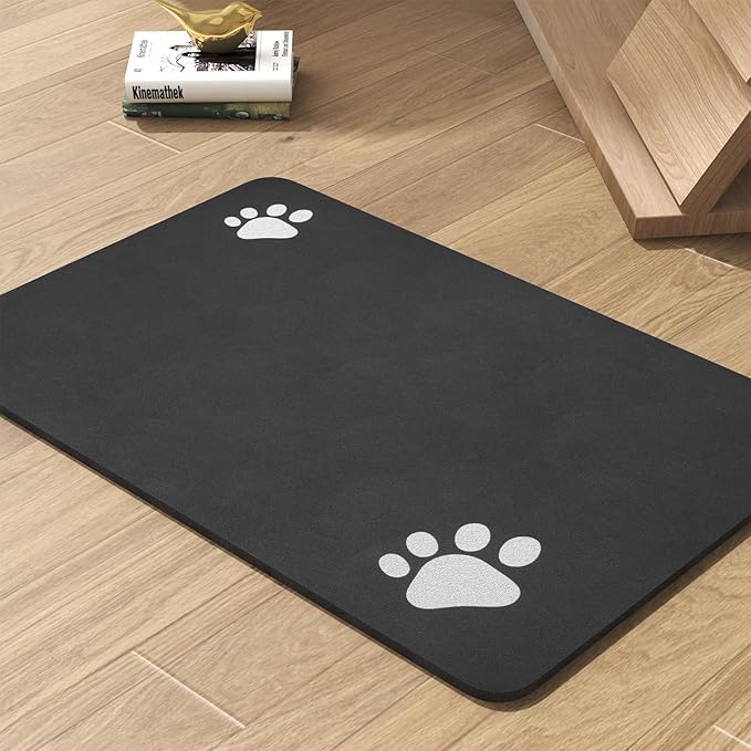 Pet Feeding Mat-Absorbent Dog Mat for Food and Water Bowl-No Stains Quick Dry Water Dispenser Mat-Dog Accessories Pet Supplies-Bowl for Messy Drinkers（Black,17"x28"