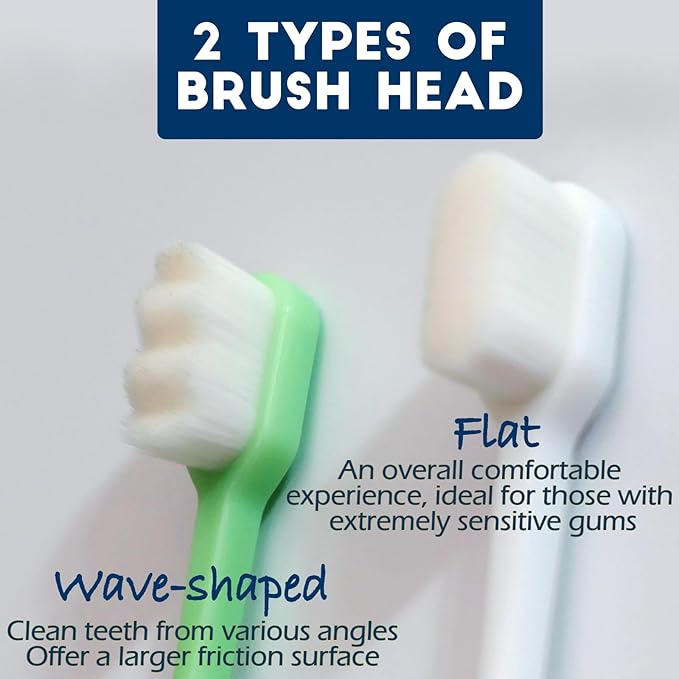 Dog Toothbrush Kit 4 Pack, 10,000 Ultra-Soft Bristles, Dog Tooth Brush for Medium to Large Dogs & Cats, Pet Tooth Brushing Kit for Easy Dental Cleaning, 2 Green Wave Head & 2 White Flat Head