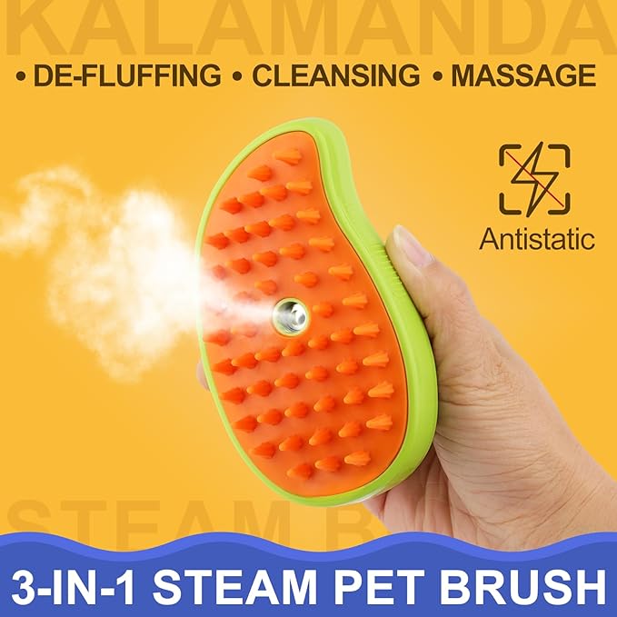 Cat Steam Brush, 3 in 1 Pet Steamy Brush, Silicone Grooming Comb with Steam, Pet Hair Remover Misting Comb for Indoor Cats Dogs(Mango Yellow/Green)