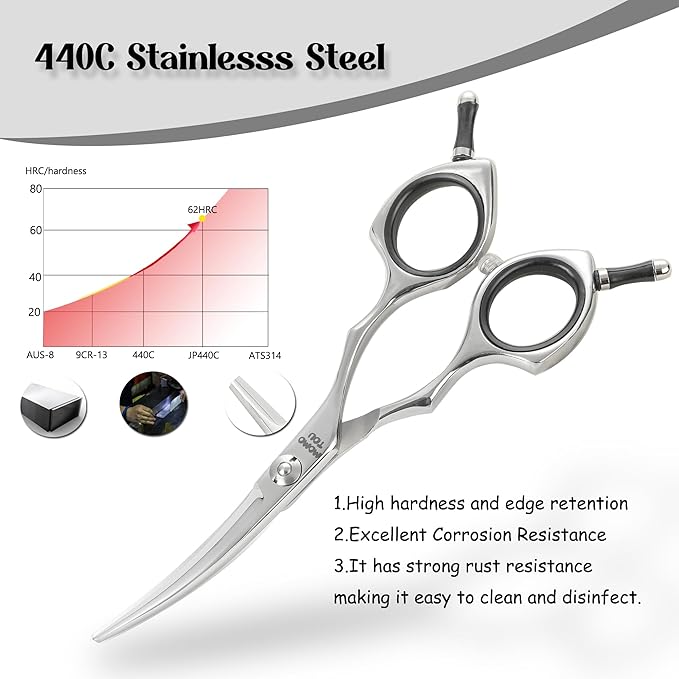 Dog Grooming Scissors 5'' Small Curved Pet Shears Super Light Professional 440C Stainless Steel Pet Shears for Trimming Face and Paws Nose Ear Easy Use.
