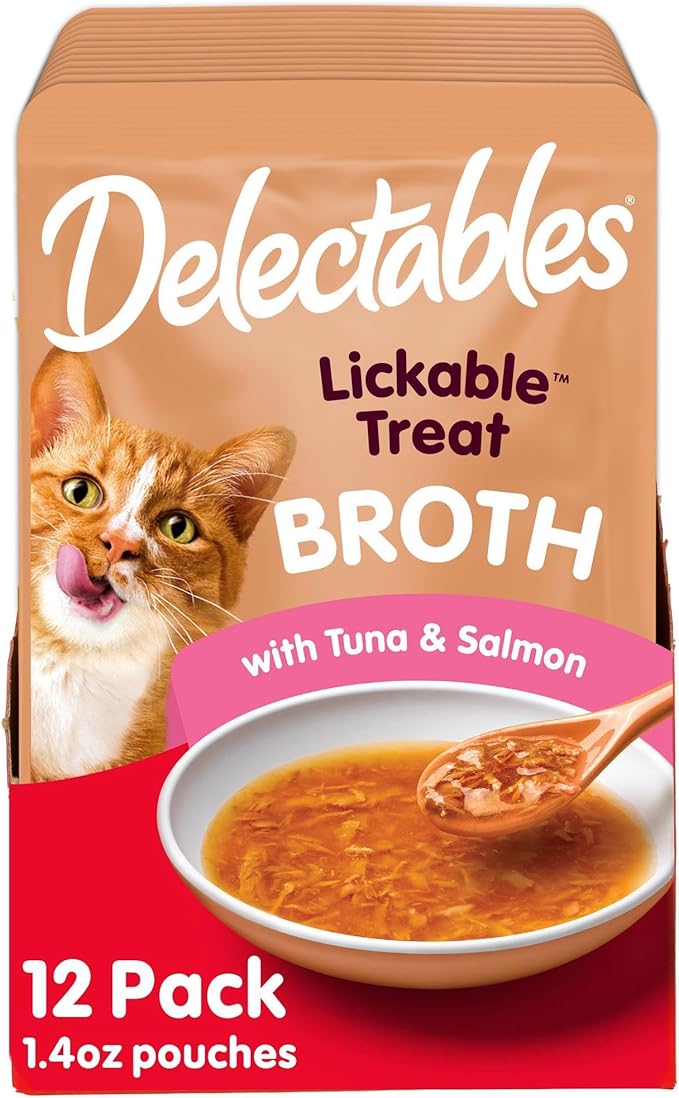 Hartz Delectables Savory Broths Tuna & Salmon Lickable Wet Cat Treats, 12 Count