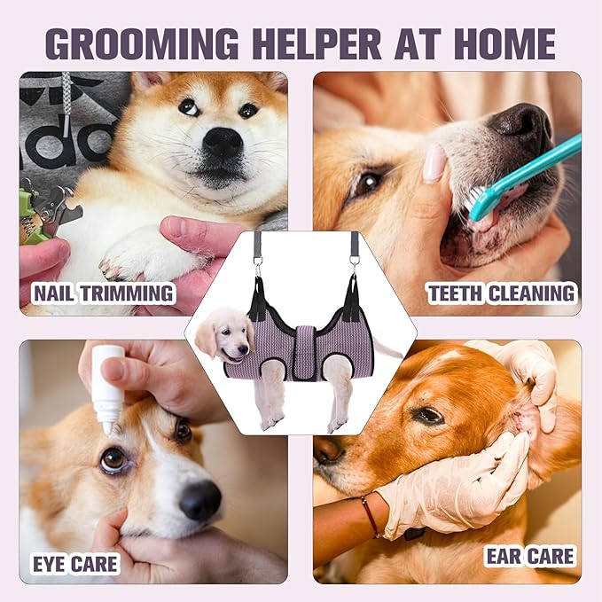 PAWCHIE Dog Grooming Hammock Harness for Dogs & Cats with Pet Nail Clipper Trimmer- Breathable Cat Hanger Sling for Trimming Clipping Nails-Dog Hammock Restraint Bag for Small Medium Large Dog, Pink S