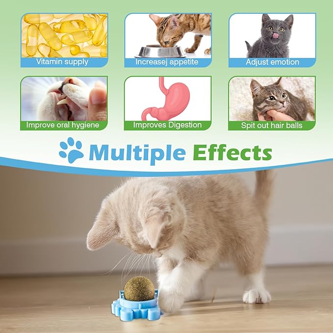 4 Pack Catnip Balls Roller Wall Ball for Cats Spinning Catnip Station Licking Balls Organic Cat nip Chew Ball for Teeth Cleaning & Play