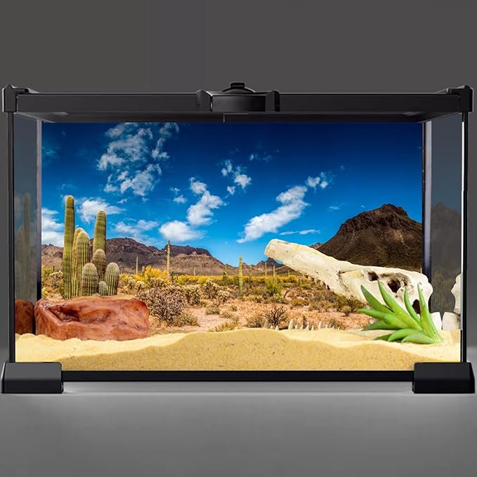 AWERT 48x18 inches Reptile Habitat Background Blue Sky Oasis Cactus Desert Terrarium Background Vinyl