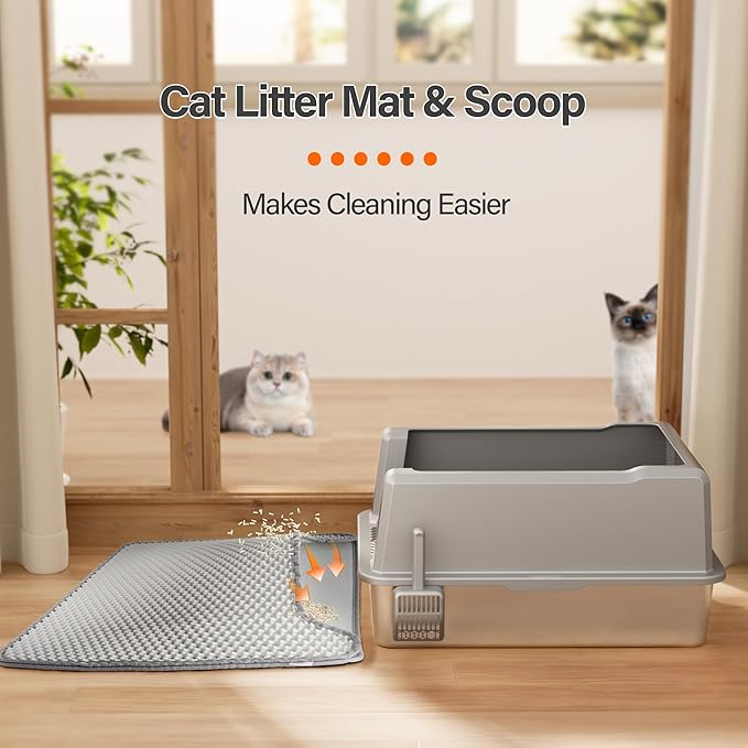 Stainless Steel Jumbo Open Cat Litter Box, XXXL 28"x20.5"x14" for Large Cats & Multi-Cat Households, Anti-Leakage High Walls & Non-Slip Base, Non-Sticky, Easy Clean Durable Metal Litter Pan