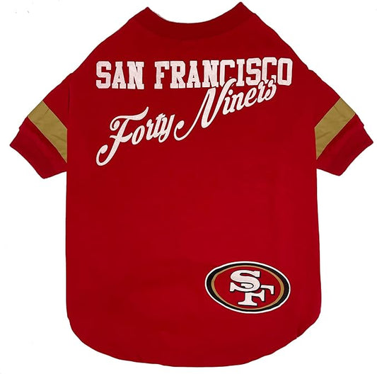 NFL San Francisco 49ers Dog & Cat T-Shirt - Small, Football Team Fan PET TEE Shirt - New Stripe Design, Durable & Cute