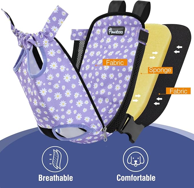 Pawaboo Pet Carrier Backpack, Adjustable Pet Front Cat Dog Carrier Backpack Purse Travel Bag, Legs Out, Easy-Fit for Traveling Hiking for Small Medium Dogs Cats Puppies, XL, Black & Purple Daisy