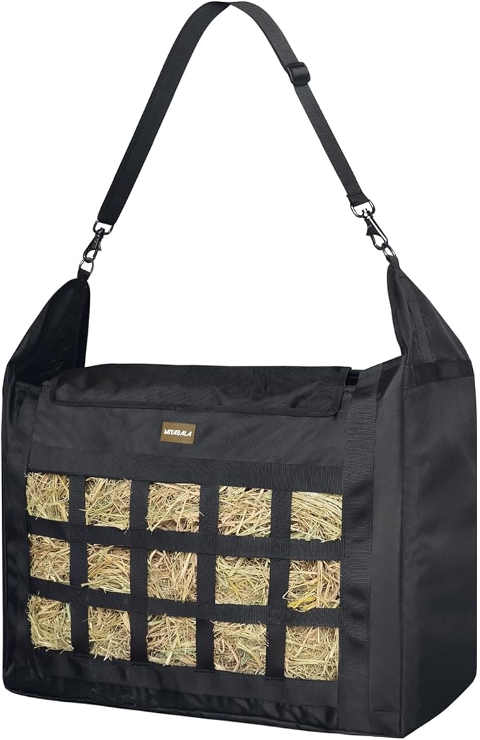 Hay Bag for Horses,Slow Feeder for Horse/Donkey/Goat, Premium 1680D Oxford Cloth,Easy to Fill and Hang with Extra Large Opening（Black）