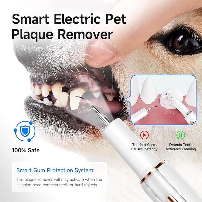 Electric Dog Plaque & Tartar Remover - Pet Teeth Cleaning Kit with LED Light, 5 Adjustable Modes, Safe and Low Noise – Easy Home Dental Care for Dogs and Cats
