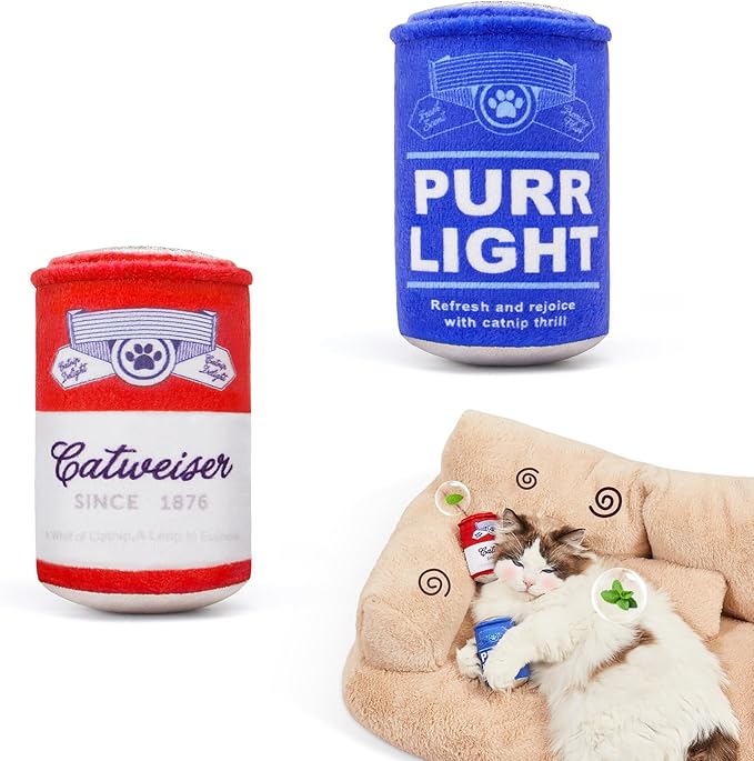 Potaroma Beer-Simulation Cat Toys 2Pcs Catnip Crinkly Sound Toy, Durable Kitten Bite Kicker Toys, Indoor Feline Exercise 4.0 Inches for All Breeds