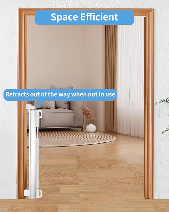 (2 Pack) Retractable Baby Gate for Doorways and Stairs, Mesh Safety Gate for Pet, Indoor & Outdoor Use, One-Hand Operation, Easy Installation, 33.6" Tall, Expands to 55" Wide（White,33.6"x55"
