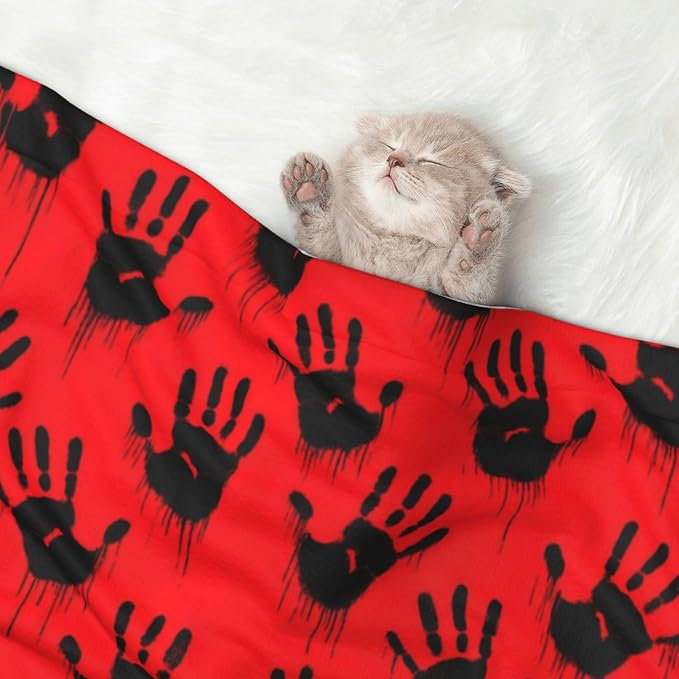 Dog and Cat Blanket in One, Funny Bloody Horror Halloween Theme, Double Sided Plush Throw with Raised Dot Pattern on One Side and Flat Velvet on Other for Variety