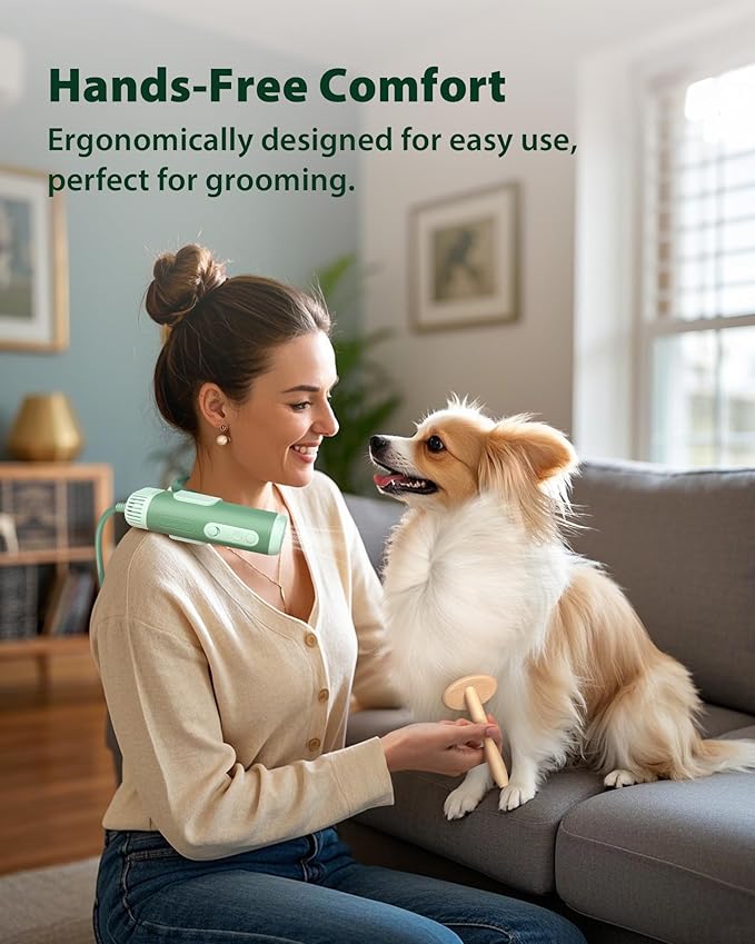 L&W BROS. Hands-Free Dog Dryer – Powerful & Professional Pet Blow Dryer for Small & Medium Dogs & Cats, Adjustable Airflow, Easy Storage, Negative Ion Technology (Green)