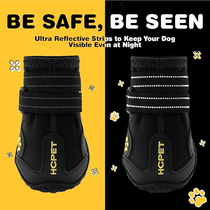 Hcpet Dog Shoes, Dog Boots for Small Dogs, Waterproof Medium Dog Booties Paw Protector for Summer Hot Pavement, Winter Snowy Day, Outdoor Walking, Indoor Hardfloors Anti Slip Sole Black Size 2