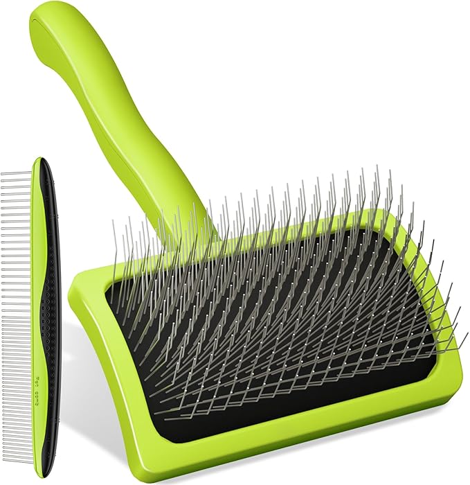 Pecute Slicker Brush for Dogs & Pet Comb, Professional Grooming Dog Brush for Goldendoodles, Poodles, Labradoodles, with Extra Long Soft Pins to Effectively Remove Tangles, Knots and Mats, 2PCS
