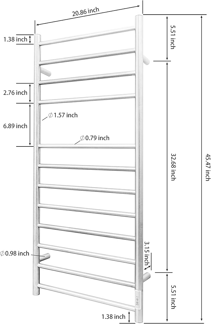 KEG Towel Warmer Wall Mounted with Built-in Timer 12 Bars Electric Stainless Steel Heated Towel Racks for Bathroom, Hot Plug-in Bath Towel Heater Brushed Nickel