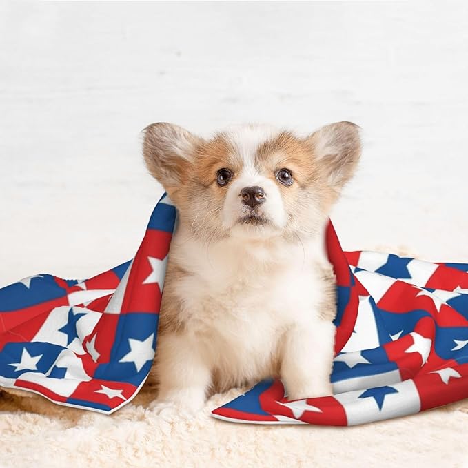 Pet Blanket for Travel and Home, American Flag Plaid Pattern, Reversible Plush Dot Design with Soft Grip Texture on One Side Perfect for Car Seats Moving Vehicles