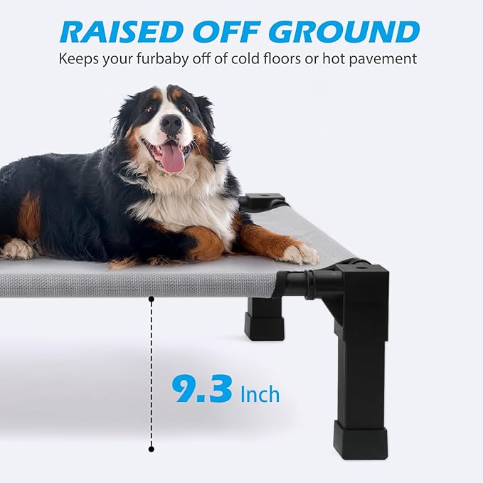 Heeyoo Elevated Dog Bed, Cooling Raised Pet Cot with Chew Proof Washable Breathable Mesh and Metal Frame, Portable Dog Cot Bed with No-Slip Feet for Outdoor or Indoor Use