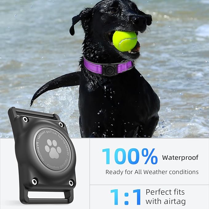 Airtag Dog Collar - 100% Waterproof Air tag Dog Collar Holder for Apple AirTag, Reflective, Soft Padded, Everlasting, GPS Dog Collar for Small Medium Large Dogs (Purple, M)