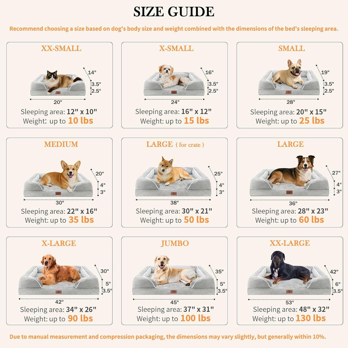 Comfort Expression Small Dog Beds Waterproof Cat Beds Orthopedic Foam Sofa Beds for Small Dogs Comfy Pet Bed with Washable Removable Cover & Non-Slip Bottom(XX-Small,Grey White)