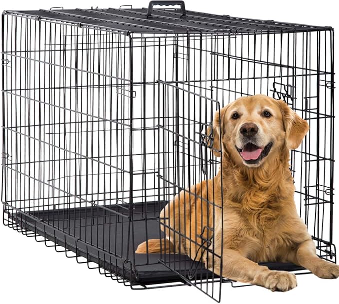 BestPet | Dog Crate | 42" | Black | Foldable Metal Kennel with Double Doors, Secure Slide-Bolt Latches, Leakproof Tray | Portable Dog Cage for Large Breeds | for Travel, Indoor & Outdoor Use
