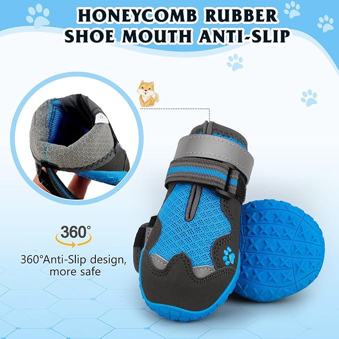 Dog Shoes for Large Medium Small Dog, Mesh Breathable Dog Shoes for Hot Pavement, Anti-Slip Dogs Boots Paw Protectors with Reflective for Outdoor Walking Indoor Hardfloors (Size 4)