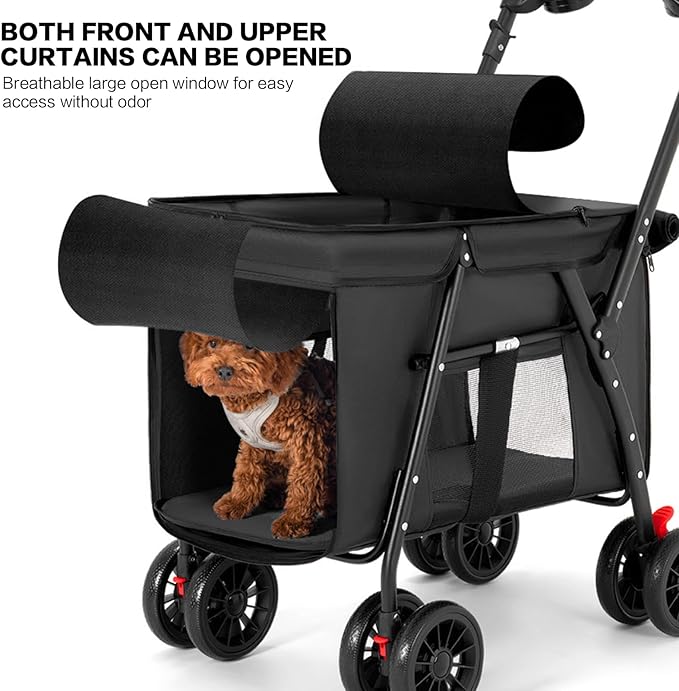 Pet Stroller Cat Dog Stroller Travel Folding Pet Carriers（Black）