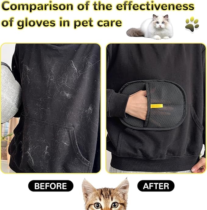 Static Pet Hair Removal Glove for Cats & Dogs, Efficient Grooming Gloves for Pet Hair, Cat Grooming Gloves for Hair Removal