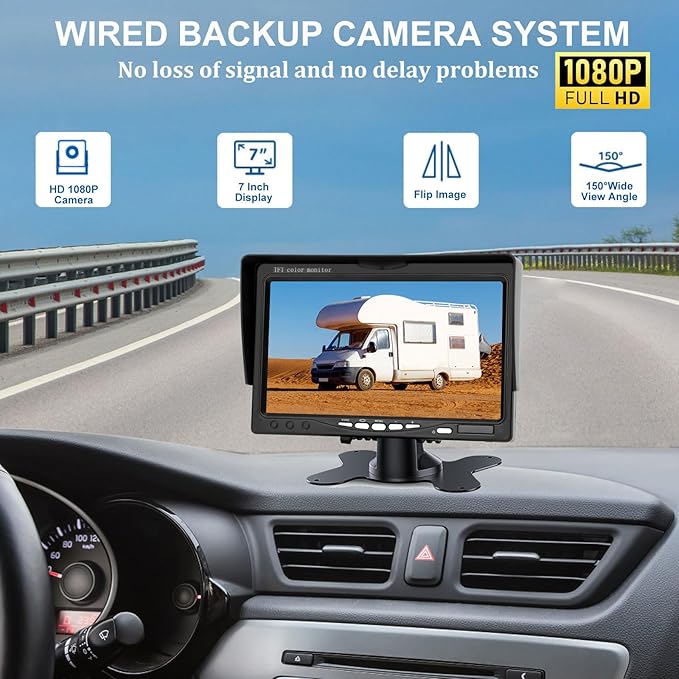 Kairiyard Backup Camera, 7 Inch HD 1080P Reverse Rear View Camera 150° Wide Angle Wired Back up Camera System for Truck Car Trailer Camper Tractor