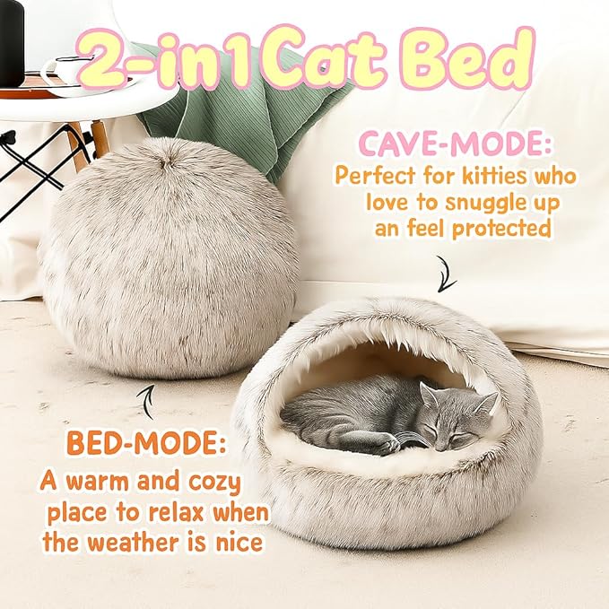 Nest Bed - Lapcatz Cat Beds for Indoor Cats, Fluffy Cat Bed Cave Plush Warm Nest for Cats (Storm,S 16"x16")