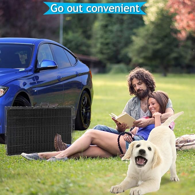 Dog Crate for Large Medium Small Dogs, Folding Dog Kennel Cage with Plastic Tray & Divider 48"/42"/ 36"/ 30"/ 24" Indoor Outdoor Metal Double Door Heavy Duty Dog Pen Enclosure, Black(30 Inch)