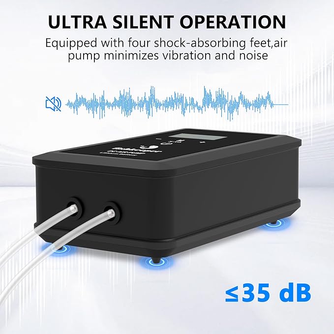fishkeeper Rechargeable Aquarium Air Pump, 8W 130GPH Ultra Quiet Fish Tank Air Pump for 10-120 Gallon Tanks Adjustable Oxygen Aerator Pump for Outdoor-Fishing, Power Outages and Emergency