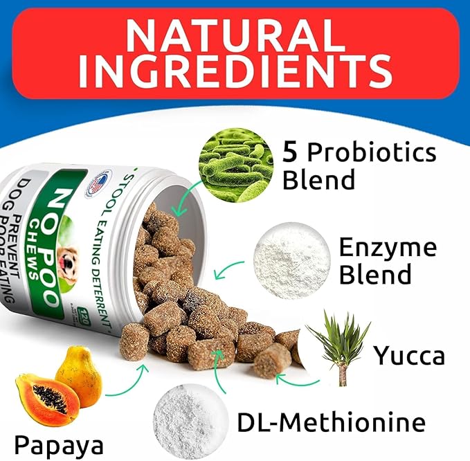 No Poo Chews for Dogs - Coprophagia & Stool Eating Deterrent with Probiotics, Digestive Enzymes & Breath Aid Support - Stop Dog Poop Eating - Made in USA - 120Ct (Chicken Liver)