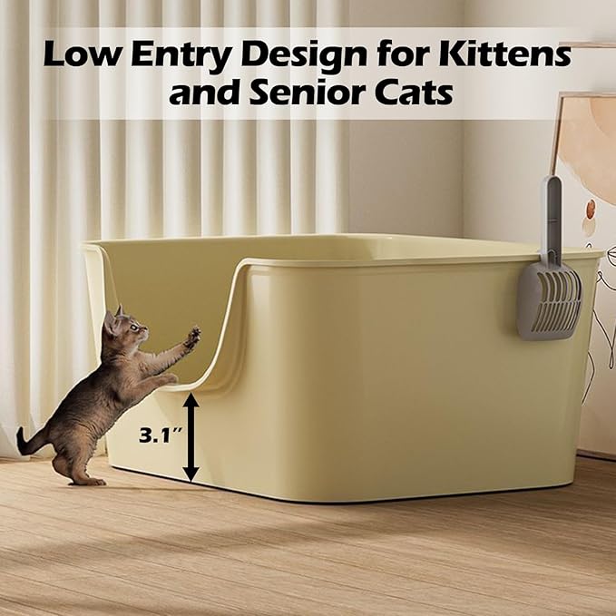 Small Cat Litter Box with High Sides,Cat Boxes for Indoor Cats,Cat Litter Pan for Kitty,Litter Box with Low Entry,Easy to Clean,Anti-Splashing (Grey)